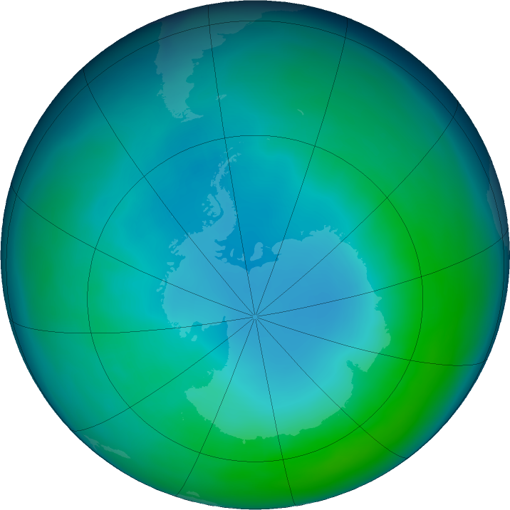 Antarctic ozone map for May 2020